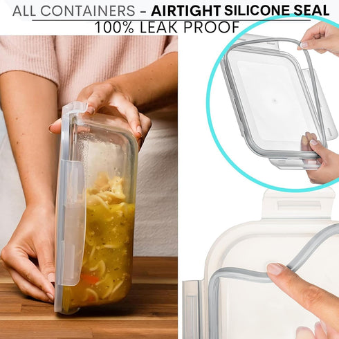 Razab 4 Pc (2700ML/ 91 Oz & 1520ML/ 51 Oz) Airtight Large Glass Food Storage Containers with Lids - BPA Free, Leak Proof Meal Prep Containers (2 C...