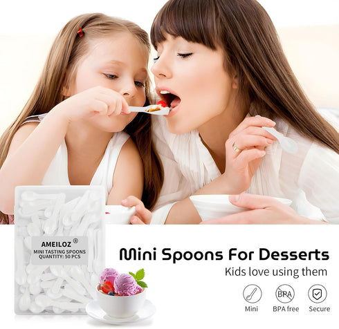 50PCS 3" Mini Tasting Spoons Tiny Plastic Taster Spoon for Yogurt Pudding Jello Shots Ice Cream, Extra Small Sample Micro Spoons (White)...