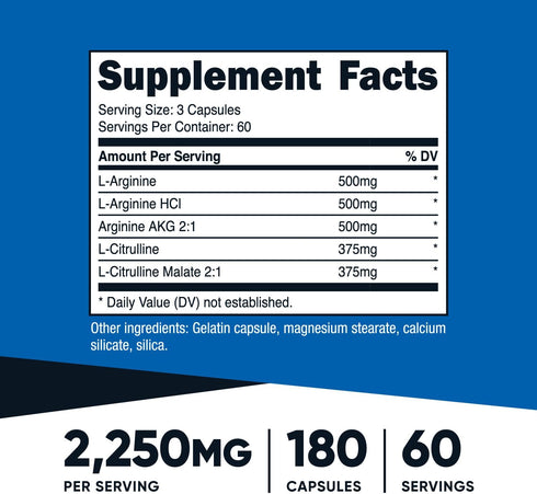 Nutricost Nitric Oxide Booster 2250mg, 180 Capsules - 750mg Per Casule, 60 Servings - Gluten Free and Non-GMO...