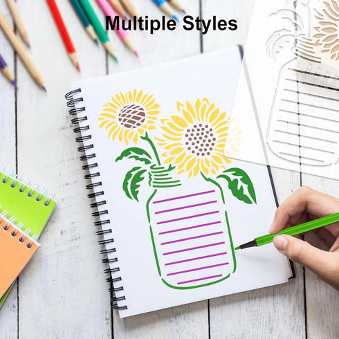 24 Pcs Assorted Drawing Journaling Stencils Set,Mixed Shapes Scale Painting Templates for DIY Albums Schedule Wall Art Decor,Reusable Plastic Pain...