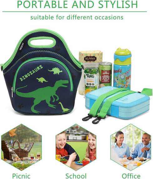 VASCHY Lunch Bag for Kids, Insulated Neoprene Lightweight Lunch Box Bag for Children Boys and Girls School Daycare Kindergarten Dinosaur...