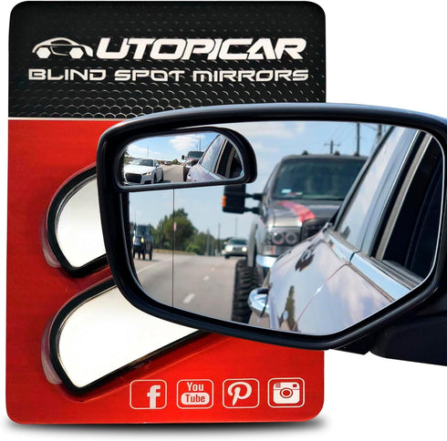 Blind Spot Convex Car Rear View Mirror: Rearview/Side Stick On Mirror Automotive Accessories | Narrow Blindspot Mirrors For Car By Utopicar (2 pac...