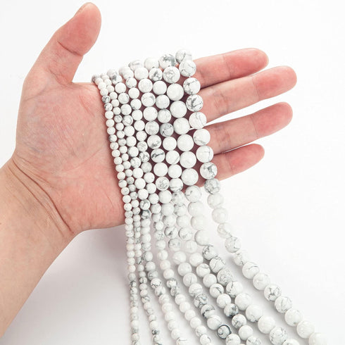 100Pcs Natural Stone Beads 8mm White Howlite Round Gemstone Loose Beads with Elastic Bracelet String for Bracelets Necklace Jewelry Making...