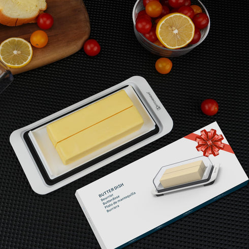 KITCHENDAO Large Airtight Butter Dish with Lid for Countertop and Fridge, Butter Keeper, Plastic Butter Holder Tray for 2 Sticks East Coast/West C...