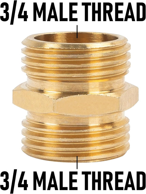 Hourleey Garden Hose Adapter, 3/4 Inch Solid Brass Hose Connectors, 2 Pack Hose Connector with 2 Extra Washers (Male to Male)...