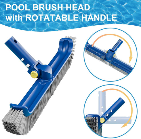 Pool Brush with Rotatable Handle,17.5" Pool Brush Head for Inground Pools, Above-Ground & Vinyl Pools, Heavy-duty Pool Brushes for Cleaning Pool W...