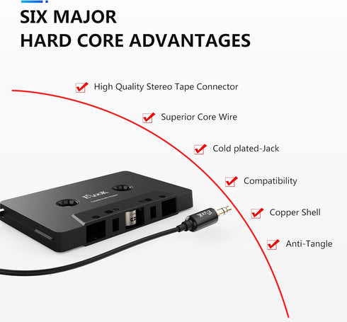 Elook Car Cassette Aux Adapter Kit, with A Smartphone to 3.5 mm Headphone Jack Adapter for Phone, MP3 ect. Black...
