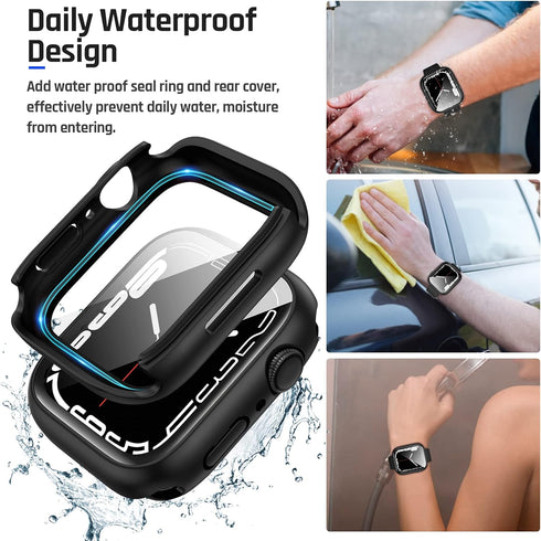 Goton 2 in 1 Waterproof Case for Apple Watch Screen Protector 44mm SE 2nd Gen Series 6 5 4 SE, 360 Protective Glass Face Cover Hard PC Bumper + Ba...