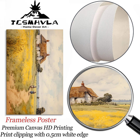 JCSMHVLA Natural Rustic Wall Art Spring Landscape Prints Country Wildflower Landscape Painting Spring Flower Farmhouse Landscape Canvas Wall Art C...