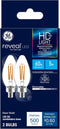 GE Reveal LED Light Bulbs, Candle Lights, 60 Watts, Clear Decorative B11 Bulbs, Small Base (2 Pack)...