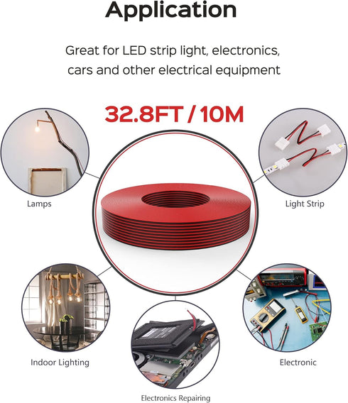 18AWG 2 Wire Electrical Cord JACKYLED 2 Conductor 10M/32.8ft Wire Cord 18 Gauge Flexible Cable for LED Strips Electrical Wire 12V/24V DC Cable, 18...