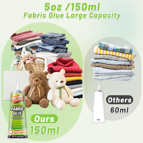 Fabric Glue 150ml, Permanent Fabric Adhesive Clear Clothing Glue Waterproof Sewing Patch Glue for Cotton, Felt, Leather, Polyester and Stuffed Ani...