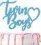 Twin Boys Cake Topper, Baby Shower Cake Decor for Boy, Oh Babies/Gender Reveal/Babies 1st Birthday Party Decorations Supplies, Blue Glitter...