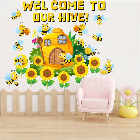 Adduster Bee Bulletin Board - Spring Bulletin Board Decor Sunflower Cutout Set Bee Hive Cutout Bulletin Board for Classroom Walls Bulletin Board K...
