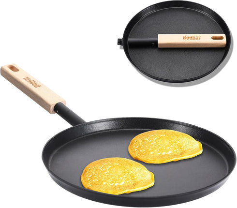 Frying Pan Skillet 8-inch Flat Griddle Pan, Lightweight Grill Pan with Wooden Handle for Camping Indoor Outdoor Cooking...