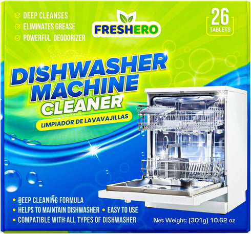 Dishwasher Cleaner Tablets 26 Pack - Deep Cleaning, Limescale & Mineral Remover, Compatible with All Dishwashers - Bosch, Samsung, Whirlpool, LG, ...