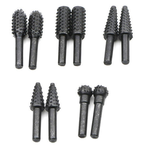 JIUWU 10pcs Black 6.35mm Shank Twist Rotary Burr Drill Bits Wood Carving File Rasp Die Grinder DIY Woodworking Chisel Rotating Embossed Grinding H...