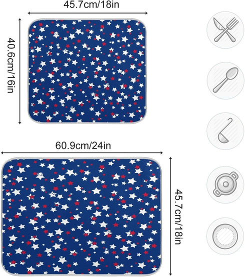 USA Patriotic Stars Memorial Dish Drying Mat 18 X 24 Inch Red Blue White Independence Day Dry Dishes Pads Tableware Mats Protector for Kitchen Cou...