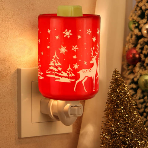 STAR MOON Pluggable Fragrance Ceramic Wax Melt Night Light Warmer for Christmas Decoration No fire Hazard Packed with Two Bulbs - Abrasive Red Rei...