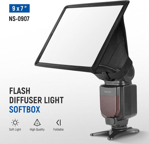 NEEWER Flash Diffuser Light Softbox 9" x 7", Universal, Collapsible with Storage Pouch Compatible with Canon Nikon Sony Godox Yongnuo NEEWER speed...