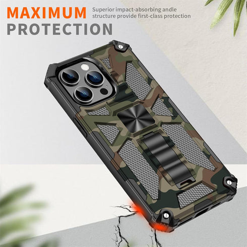 CCSmall Camouflage Case for iPhone 15 Pro with Metal Kickstand, Camo Phone Cover Built-in 360° Rotate Ring Stand Case for iPhone 15 Pro MC Army Gr...