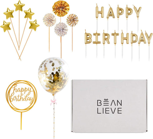 BEAN LIEVE Birthday Candles Set - Cake Topper Decoration with Cake Candles Confetti Balloon Stars and Fan Cupcake Toppers 12 Pieces Birthday Cake ...