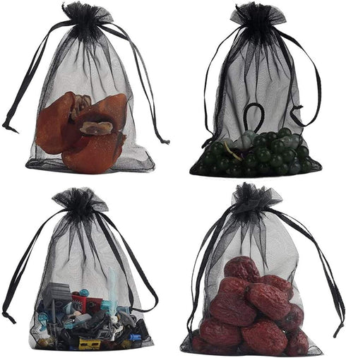 50 Pcs Per Pack 5x7 Gifts Wrap Bags Black, Organza Sheer Fabric, Drawstring Transparent Mesh Bags for Baby Shower Favor,Anniversary,Dried Lavender...