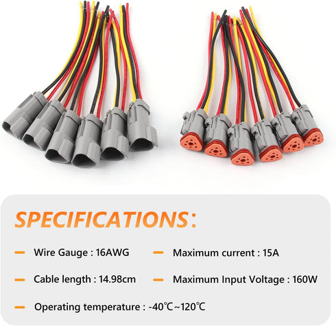 Newdeli Deutsch 3 Pin Connector Kit Waterproof Electrical Connector 16 AWG Male and Female Automotive Wire Connectors for Car Truck Boat, Dt Conne...