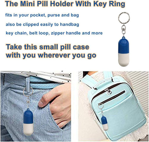 2 Pack Pill Case Keychain Portable Mini Pill Boxes Medicine Vitamin Holder case for Outdoor Travel Camping First Aid Pills Organizer...
