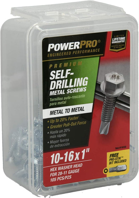 Power Pro Premium Self-Drilling Metal Screws, Zinc Plated Steel, Hex Washer Head Metal to Metal Winged Point Screws, Silver, #10 x 1 inch, Box of ...