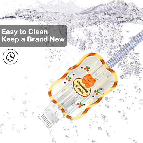 Lovely Cable Protector for iPhone 18W/20W Charger Wave Edge Cute Kawaii Cartoon Brown Bear Design,Clear Data Line Cable USB Wire Cord Saver Charge...