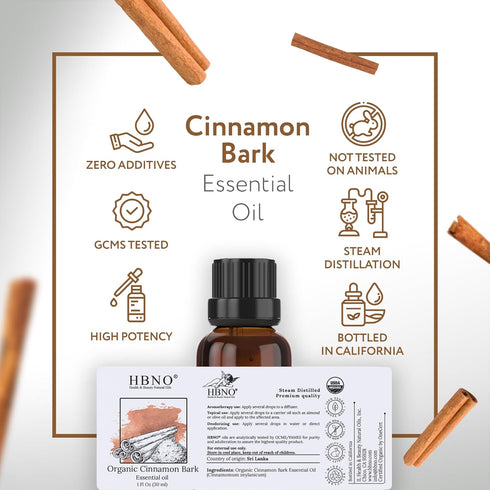 HBNO Organic Cinnamon Bark Essential Oil | 1 Oz (30 ml)...
