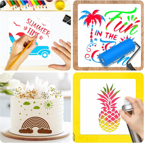 16 Pieces Summer Stencils for Painting, Reusable Beach Stencils, Hello Summer Stencils DIY Drawing Template on Paper Wall Floor Wood...