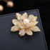 Sparkling Gold Tone Imitated White Pearl Zircon Lotus Flower Brooch Pin Ladies Jewelry...