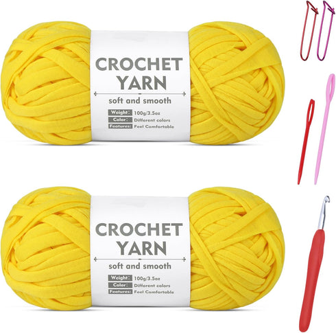 2 Pack T-Shirt Yarn Set?Yellow Knitting Crochet T Shirt Yarn?Tshirt Yarn Kit for Crocheting, Ribbon Cotton Yarn, Knitting Yarn Ball......
