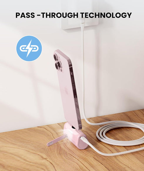 Pink Small Portable Charger for iPhone,5000mAh Lightweight Battery Pack with Metal Stand/LED Flashlight Mini Power Bank Battery Charge for iPhone ...