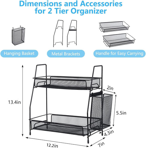 LEMIKKLE Countertop Organizer for Bathroom Counter, The Organizer for Bedroom, Spice Rack Organizer for Kitchen Counter Shelf with Small Basket(Bl...