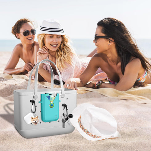 Beach Phone Holder, Silicone Phone Case Holder Charm Accessory for Bogg Bag - Pink, Universal, Waterproof, Keychain Carabiner Included, Compatible...