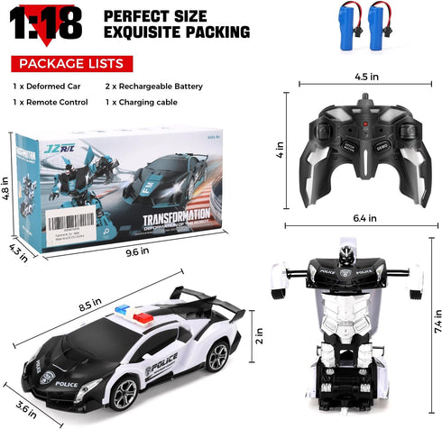 Transform Rc Cars for Boys 4-7 8-12, 2.4Ghz 1:18 Scale Remote Control Car Transforming Robot, One-Button Deformation 360° Rotation and Drift Car T...