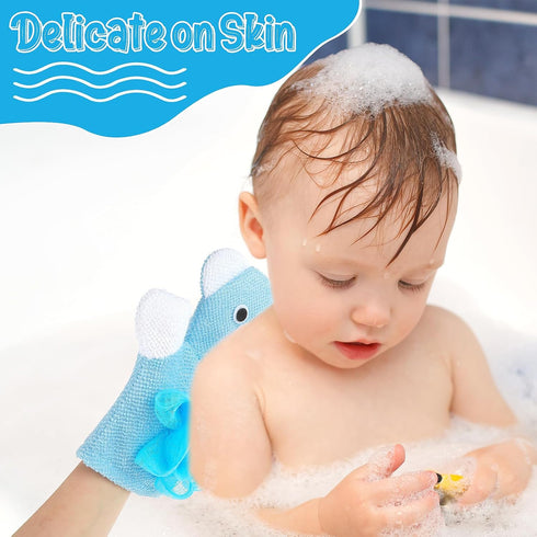 2 Pcs Bath Mitt Washcloths Gloves, Cute Cartoon Exfoliating Glove Body Scrubber, Gentle Soft Scrub Bath Loofahs Sponges for Kids Shower Washing (B...