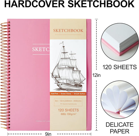 9 x 12 inches Hardcover Sketchbook for Drawing 120 Sheets Spiral Bound Sketch Pad Premium Art Sketchbook Artistic Drawing Painting Writing Paper(6...