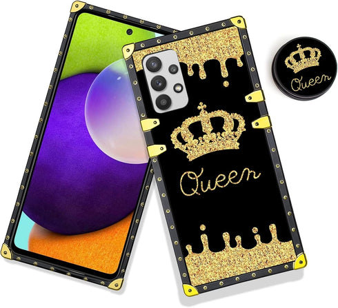 LSL Compatible with Samsung Galaxy A52 5G Phone Case, Queen Golden Crown Luxury TPU Plating Corner Shockproof Protection Cover for Women Girls, fo...