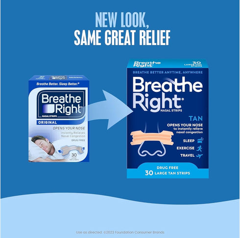 Breathe Right Original Large Tan Nasal Strips, 30 Count (Pack of 3)...