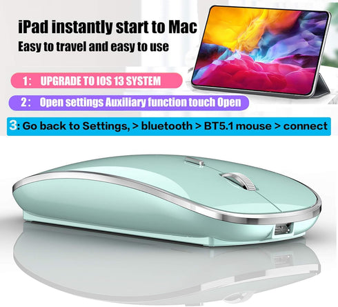 Rechargeable Bluetooth Mouse Wireless Bluetooth Mouse for iPad pro iPad Air Mac MacBook Pro MacBook Air Laptop Chromebook Windows HP DELL (Blue)...