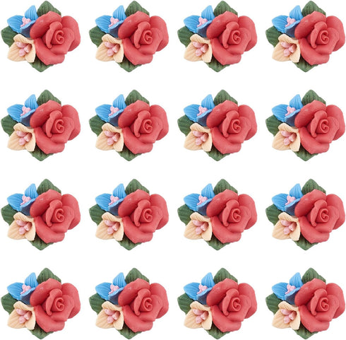 Beadthoven 50pcs Flatback Rose Flower Handmade Porcelain Cabochons Colorful Floral Bouquet Clay Beads Charms No Hole for Gluing DIY Jewelry Making...