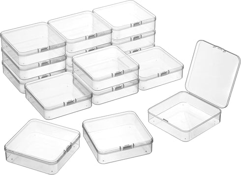 16 Pieces Small Plastic Bead Storage Containers and Organizer Transparent Boxes with Hinged Lid, Clear Craft Supply Box for DIY Art Craft Accessor...