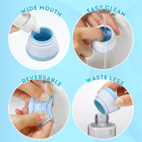 BBTO 18 Pack Silicone Travel Containers for Toiletries 10ml 20ml Leakproof Cream Jars with Lids 4 Mini Spatula Labels Toiletry Bag for Cosmetic Fa...