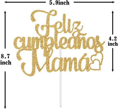 Ferastar Feliz Cumpleaños Mama Cake Topper,Best Mom Ever,Happy Mothers Day,Mom Birthday Party Decorations Gold Glitter....
