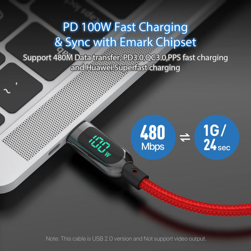SOOPII 100W 4ft USB C to USB C Cable Fast Charge, Nylon Braided Cable with LED Display for lPhone 15/15 Pro/15 Plus/15 Pro Max,lPad Air,MacBook Pr...