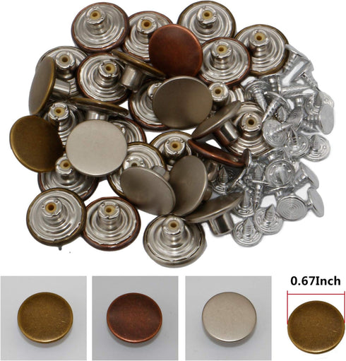 Jean Buttons Kit Metal Tack Buttons with Install Tools Jeans Button Replacement 30 Sets 17 mm for DIY Customize Jeans Jackets Pants Trousers Cloth...